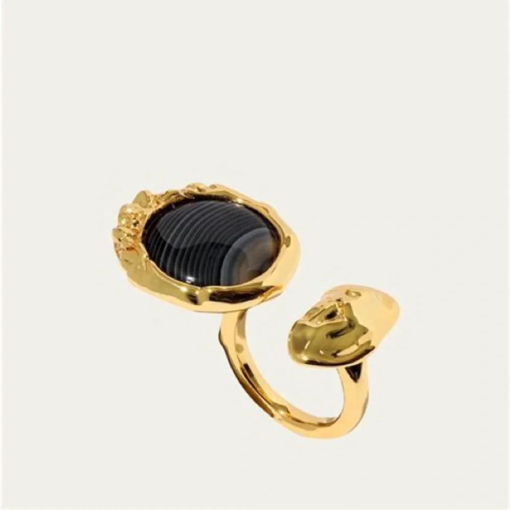 ALEXIS BITTAR Brut Banded Agate Coin Open Statement Ring $245